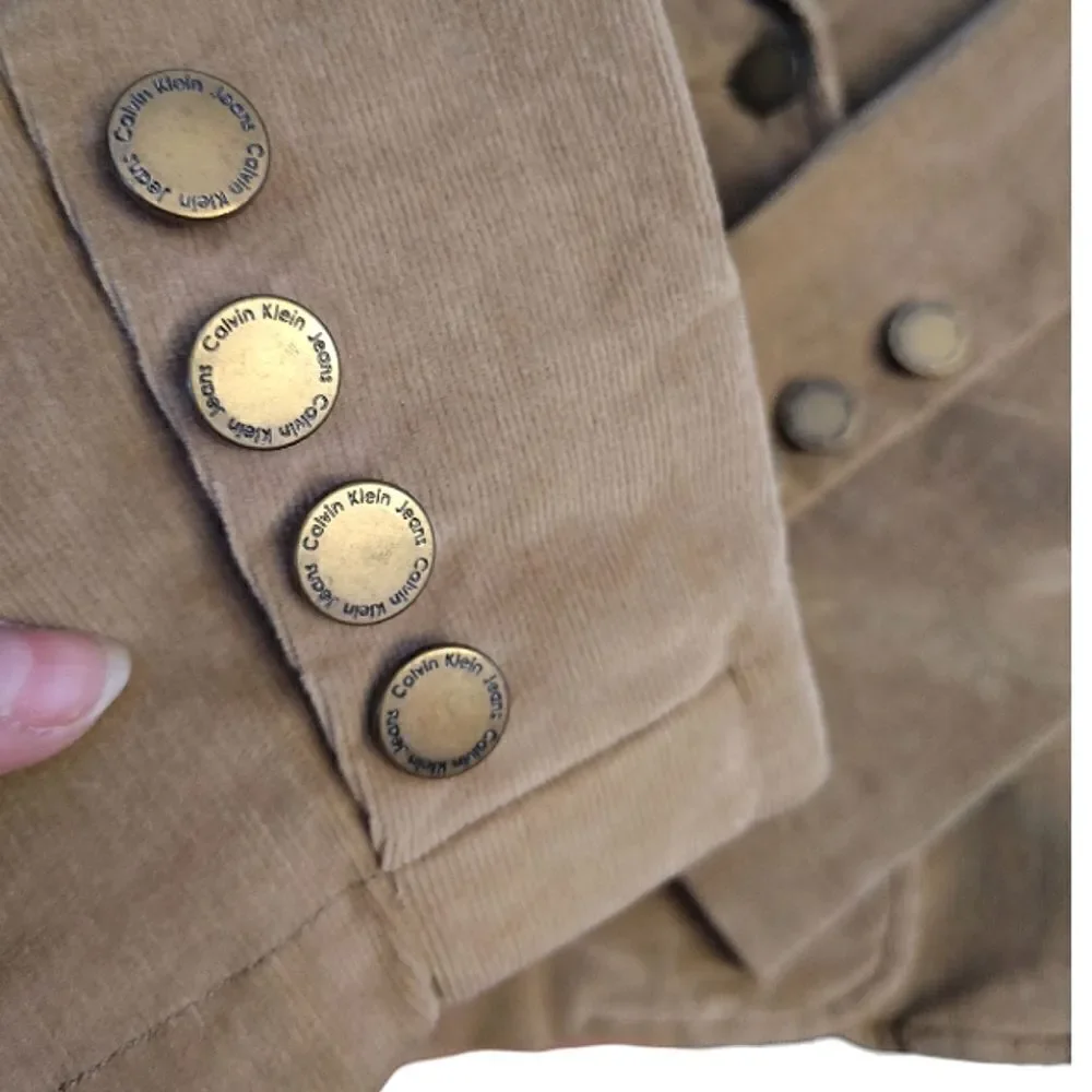 VTG Calvin Klein Beige Corduroy‎ Single Breasted Blazer Large *fits like Medium